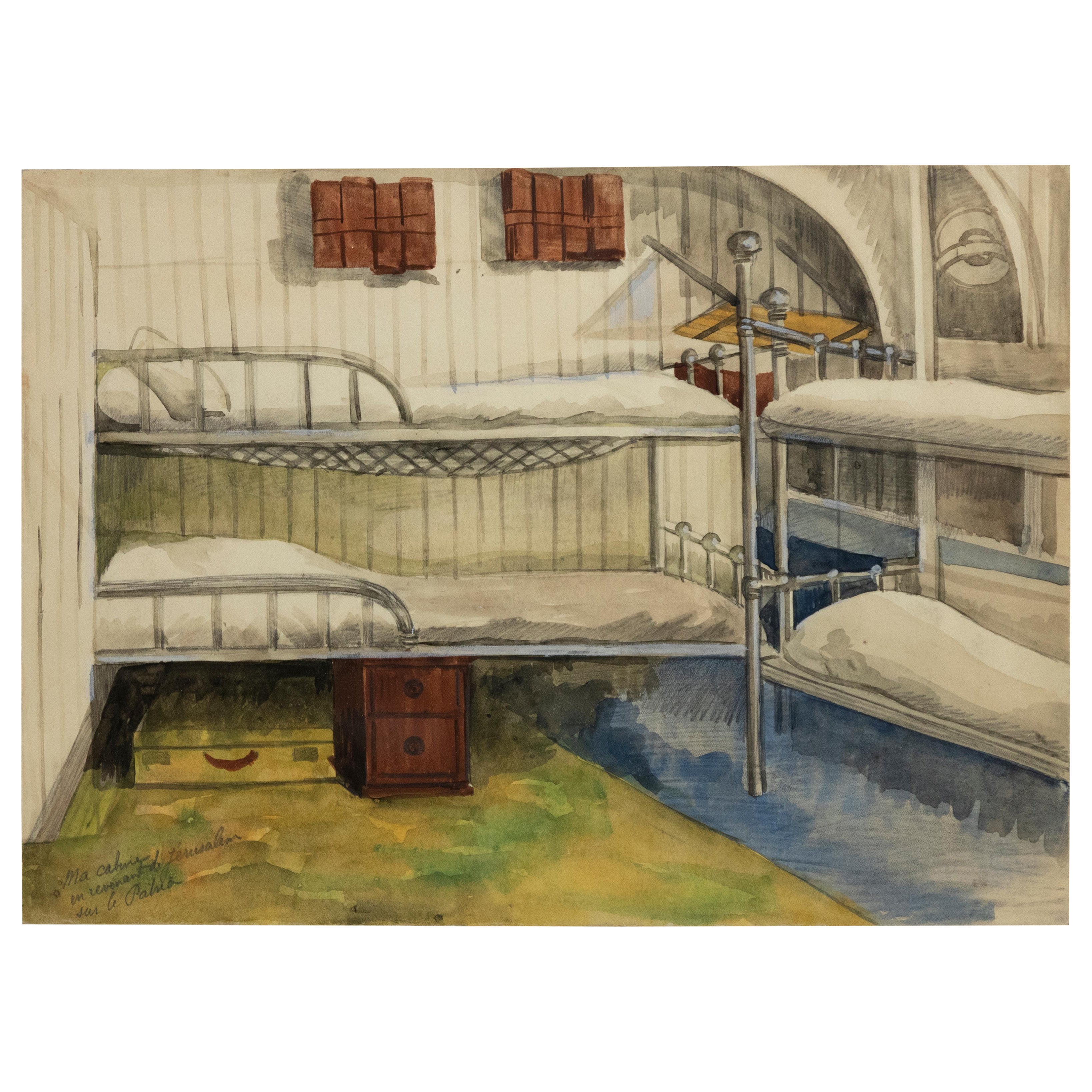 Jane Levy Interior Art - My Return Cabin from Jerusalem - Original Watercolor