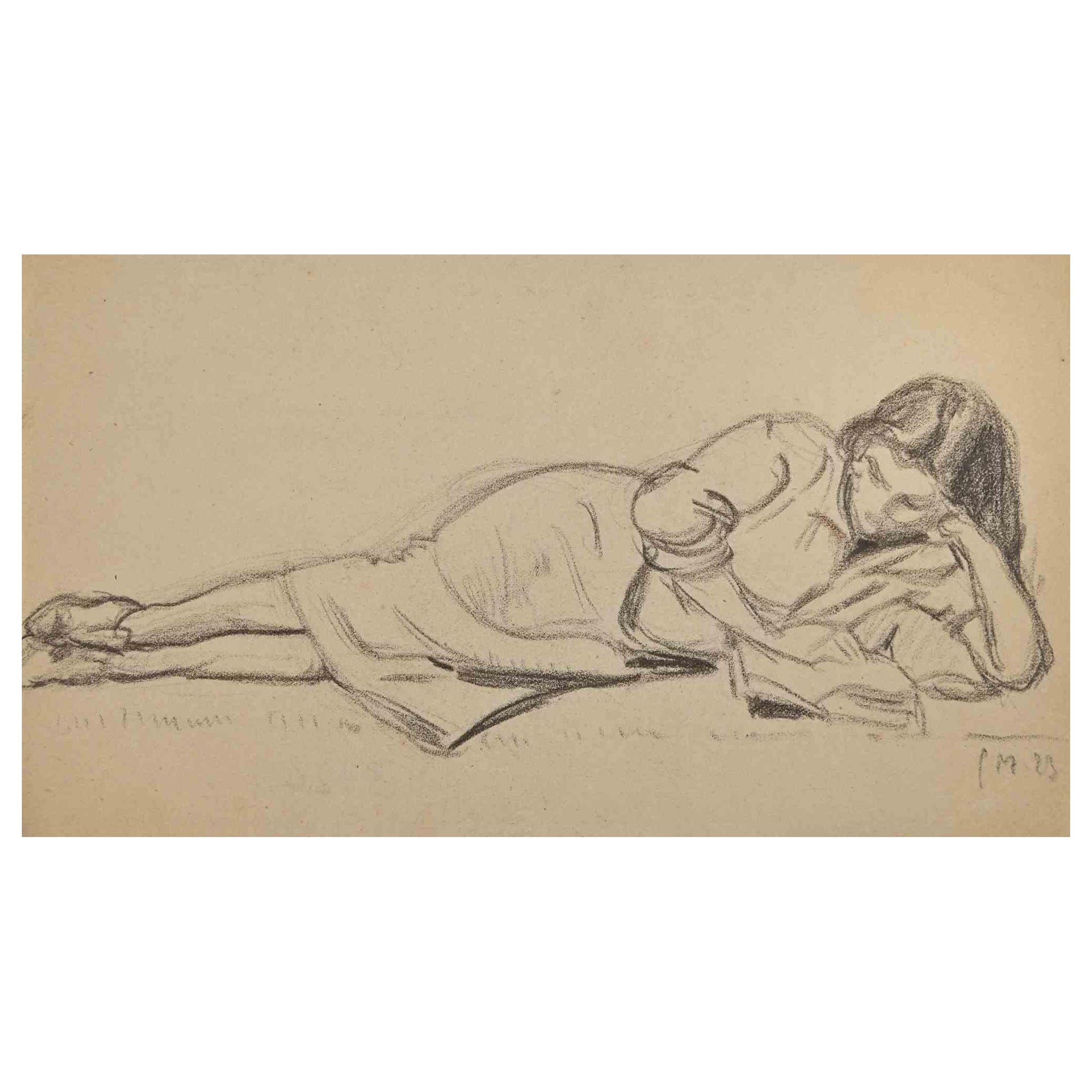 Paul Morin Portrait - The Reading Woman - Pencil Drawing - Early 20th Century
