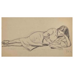 The Reading Woman - Pencil Drawing - Early 20th Century