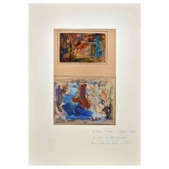 Composition abstraite - Peinture à l'huile originale d'André Rogi - Milieu du 20ème siècle