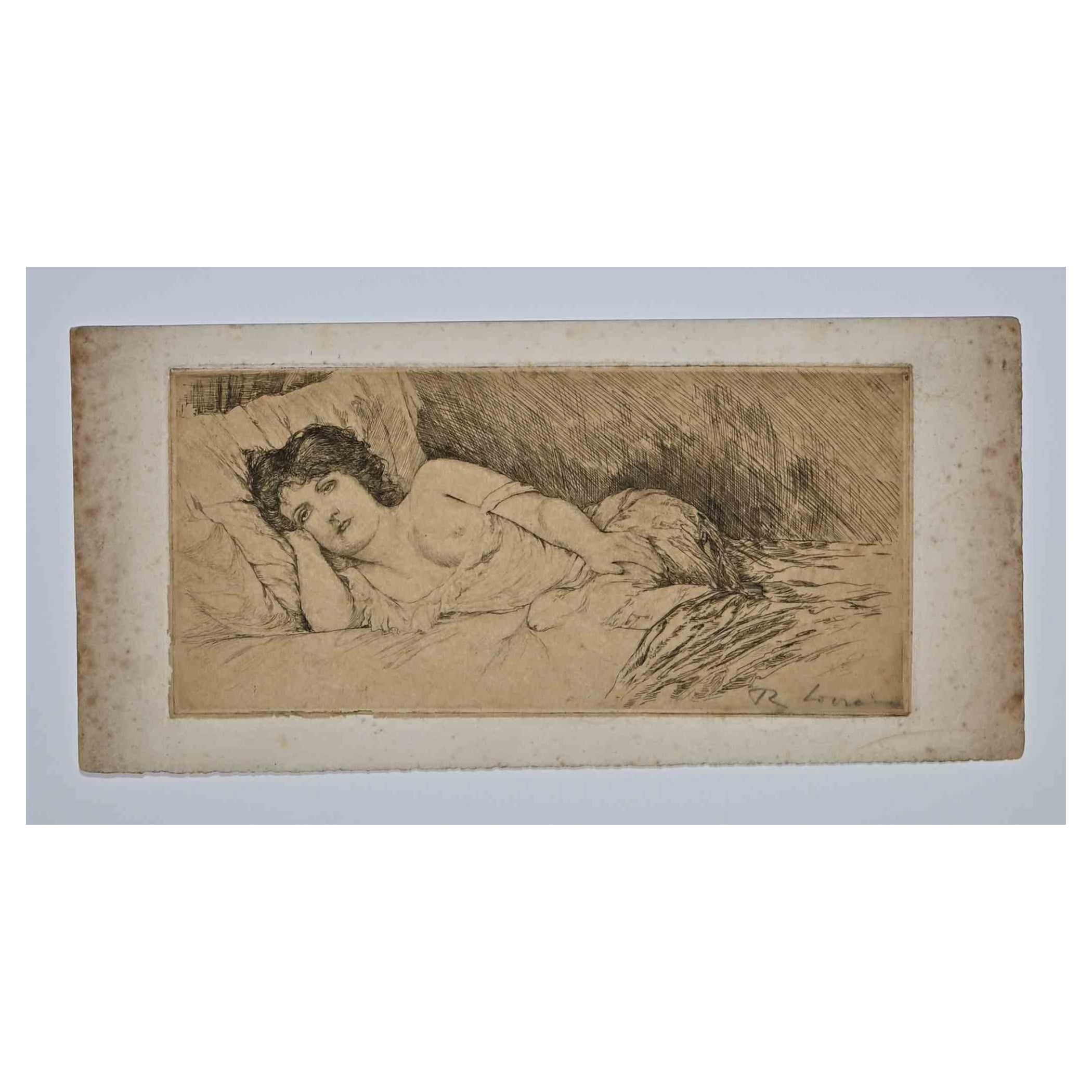 René Lorrain - Nu de femme - Gravure et pointes sèches originales de René Lorrain