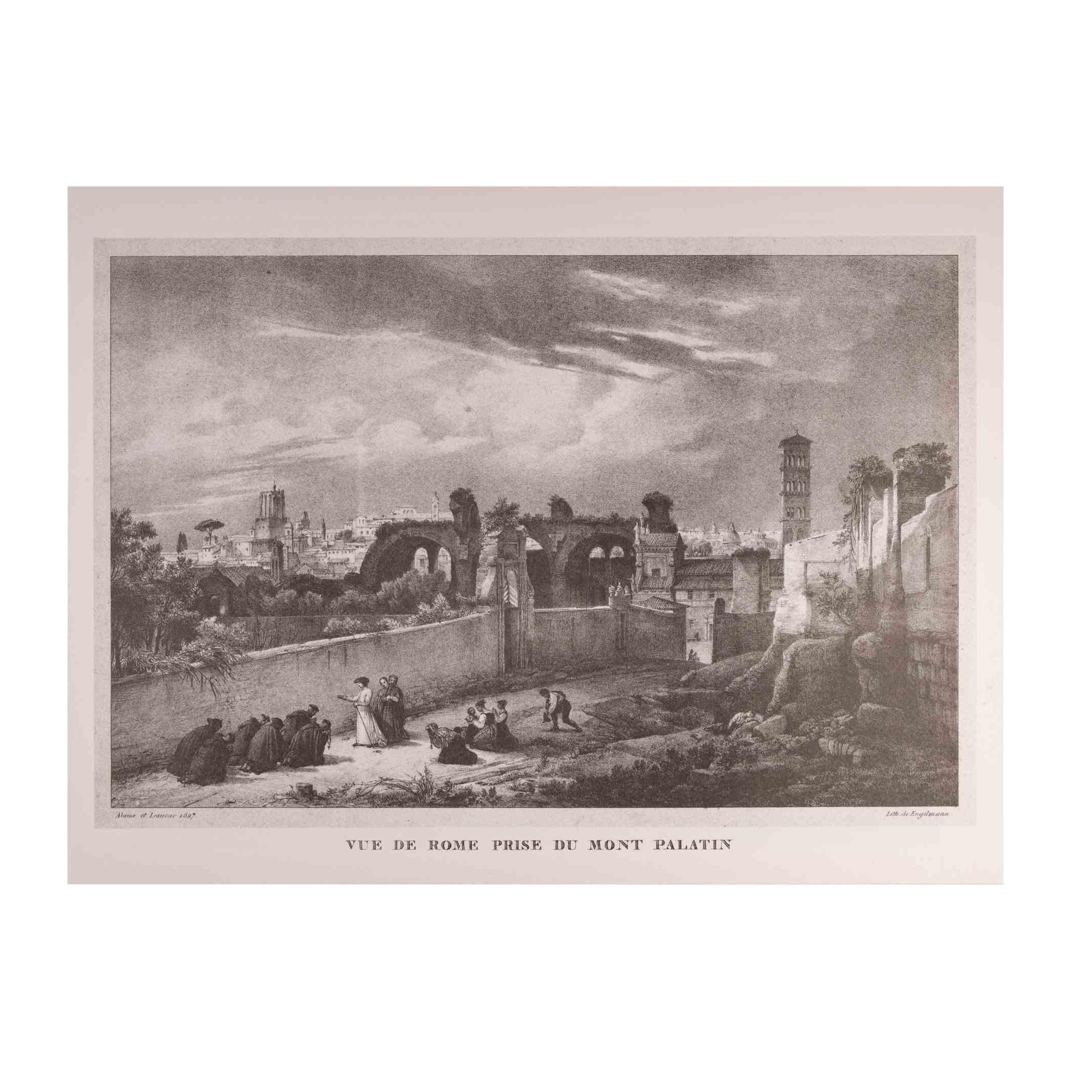 Godefroy Engelmann Figurative Print - Roman Temples and Ruins - Original Etching After G. Engelmann- Late 20th Century