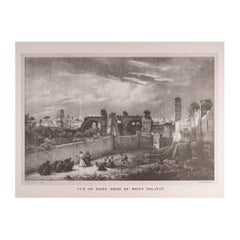 Temples et ruines romains - gravure originale d'après G. Engelmann - fin du XXe siècle