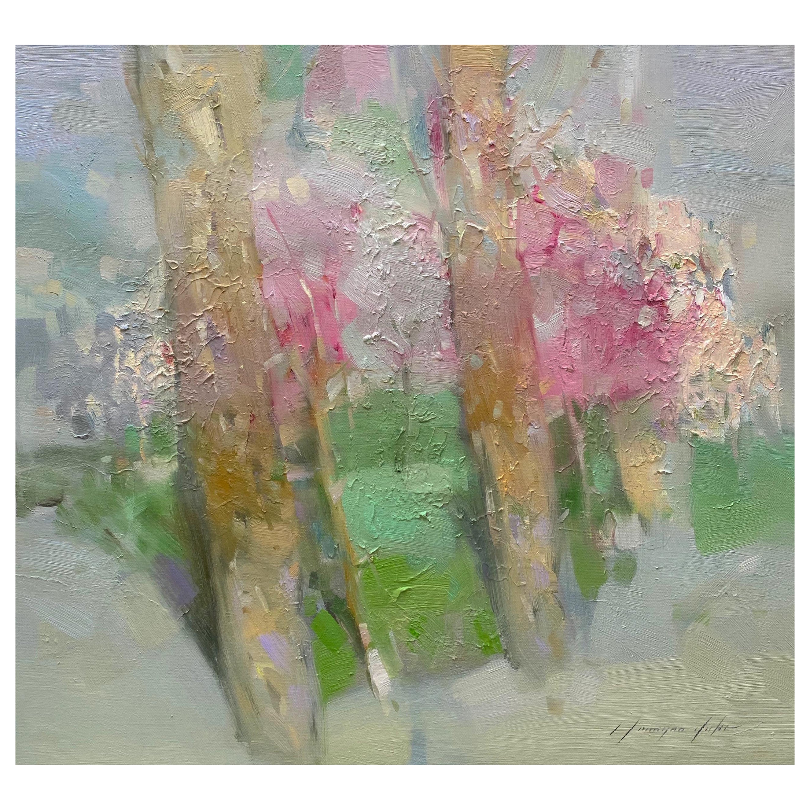 Vahe Yeremyan Landscape Painting - Blossom Trees, Original oil Painting, Ready to Hang