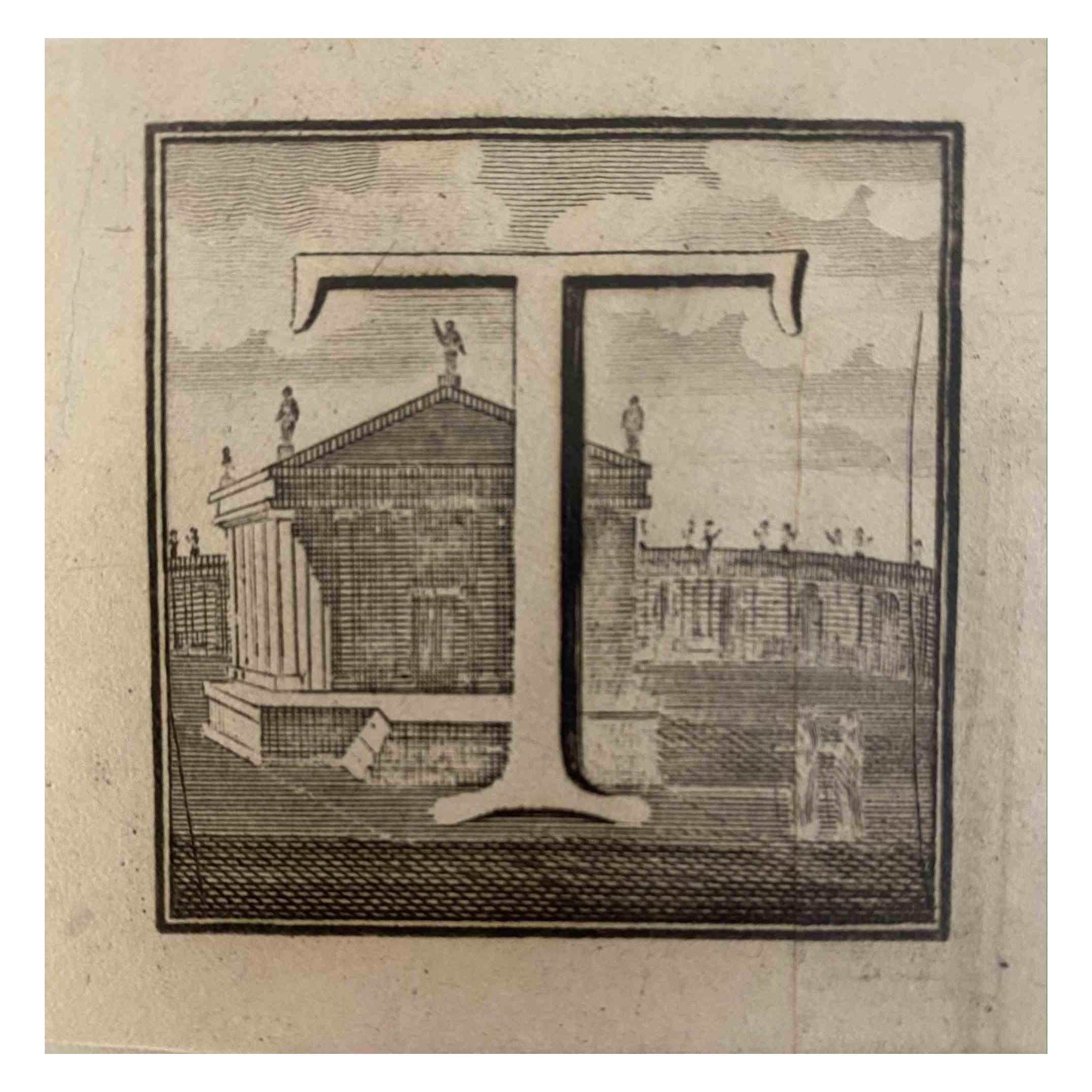 Figurative Print de Carlo Nolli - Antigüedades de Herculano -  Letra del alfabeto  T - Aguafuerte - Siglo XVIII