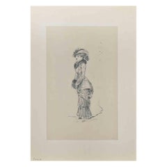 Woman – Originalzeichnung auf Papier von H. Somm – Ende des 19. Jahrhunderts