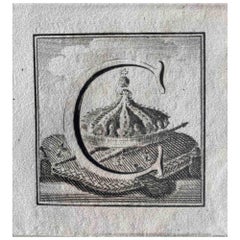 Antiquités d'Herculanum -  Lettre de l'alphabet  Gravure à l'eau-forte - XVIIIe siècle