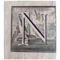 Antique Antiquities of Herculaneum -  Letter of the Alphabet  N - Etching - 18th Century