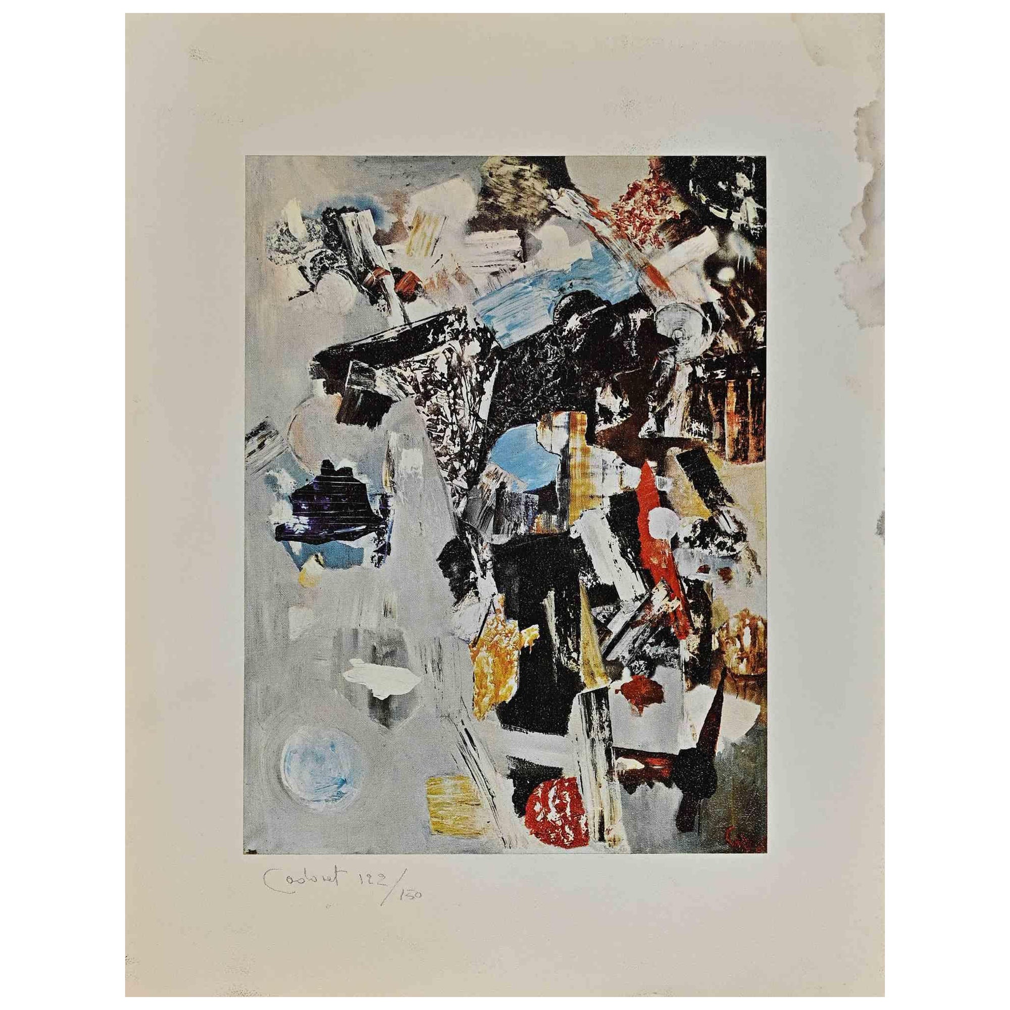 Abstract Composition - Original Lithograph by Michel Cadoret - 1976 