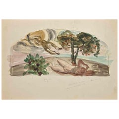 The Garden Of Eden - Drawing by Gustave Bourgogne- Early 20th Century