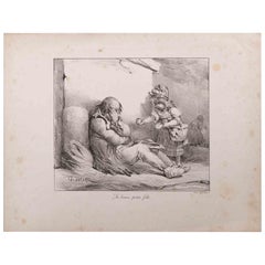 La Bonne Petite Fille - Lithographie originale de Nicolas Toussaint Charlet - années 1800