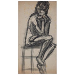 Donna seduta - Disegno originale di Jacques Le Breton - Metà del XX secolo
