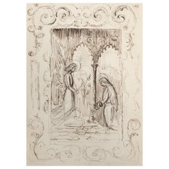 Antique Sacred Scene - Original Drawing - Early 20th Century