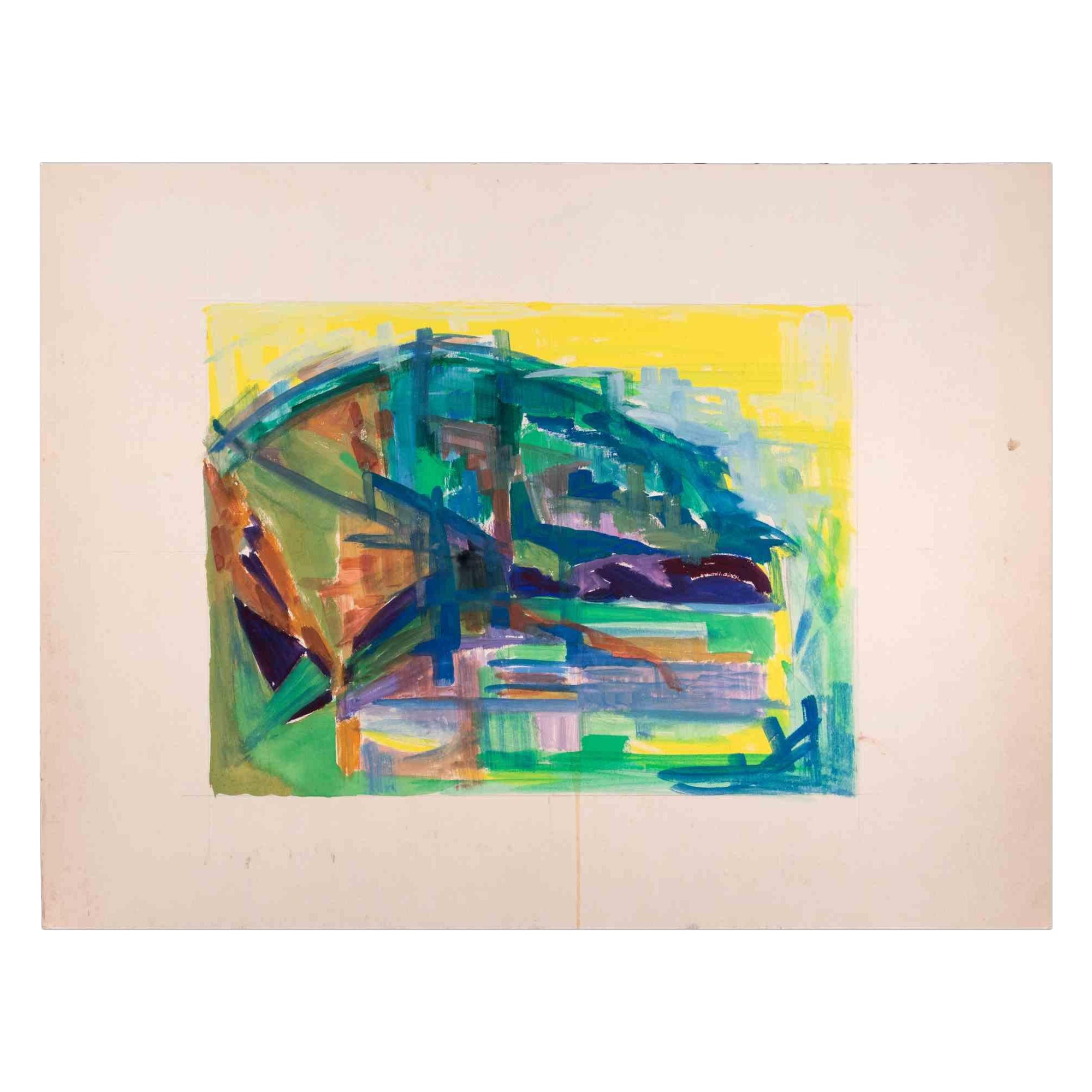 Abstract Painting di Emile Marze  (born 1930) - Composizione astratta - Tempera originale di Emile Marz - Fine del XX secolo