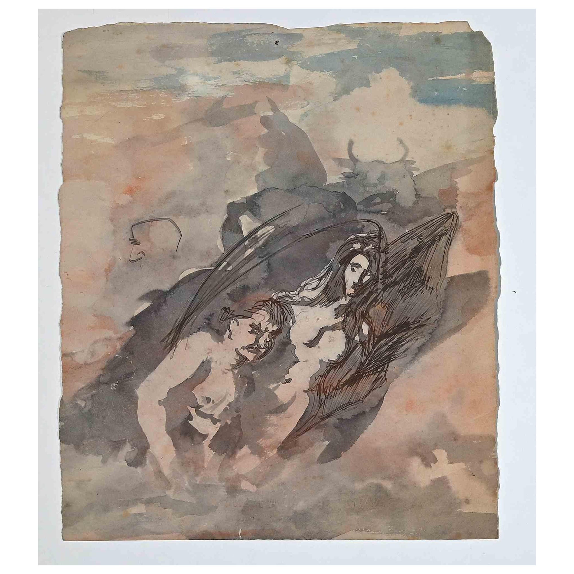 Figurative Art Emile Bernard - The Devil Fly  - Dessin original sur papier d'Émile Bernard - 20e siècle