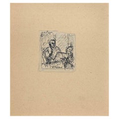 Reading Woman - Original Tinte von R. Fontene - Mitte des 20. Jahrhunderts