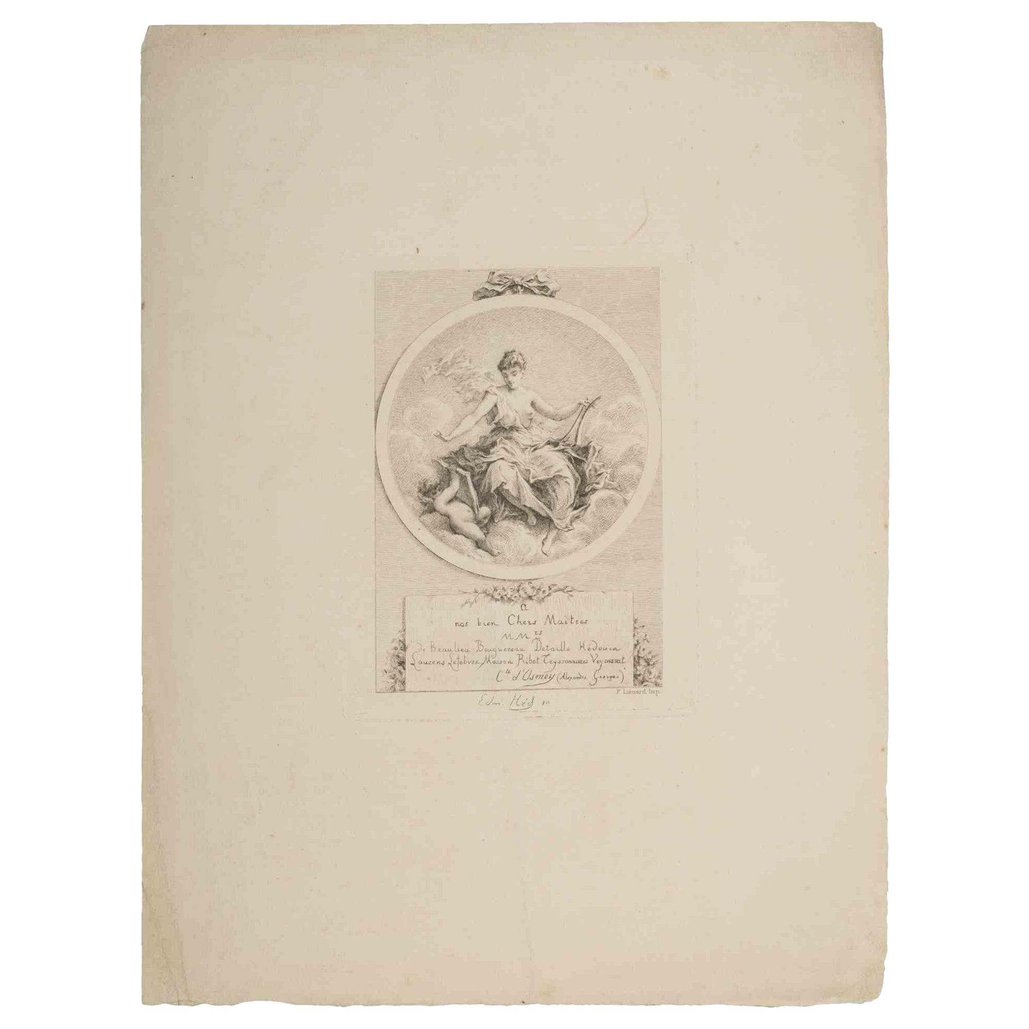 On the Cloud is an original etching artwork realized by Edmond Hedouin (1820-1889) in the late 19th Century. 

Good conditions.

Signed on the Plate.

The artwork represented a delicate beautiful expression through fine and deft strokes.