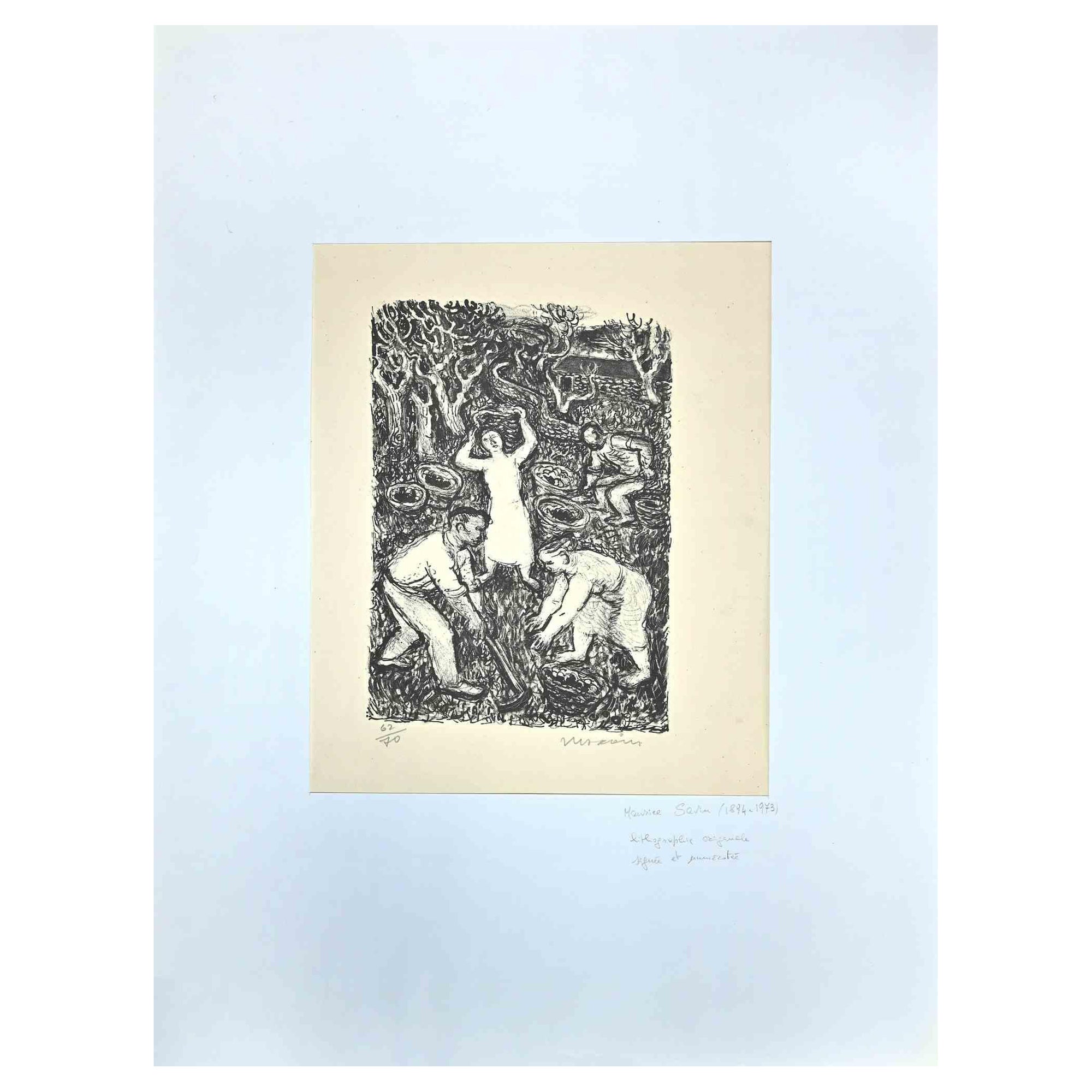 Maurice Louis Savin Figurative Print - Farmers - Original Lithograph by M. Savin - Mid-20th Century
