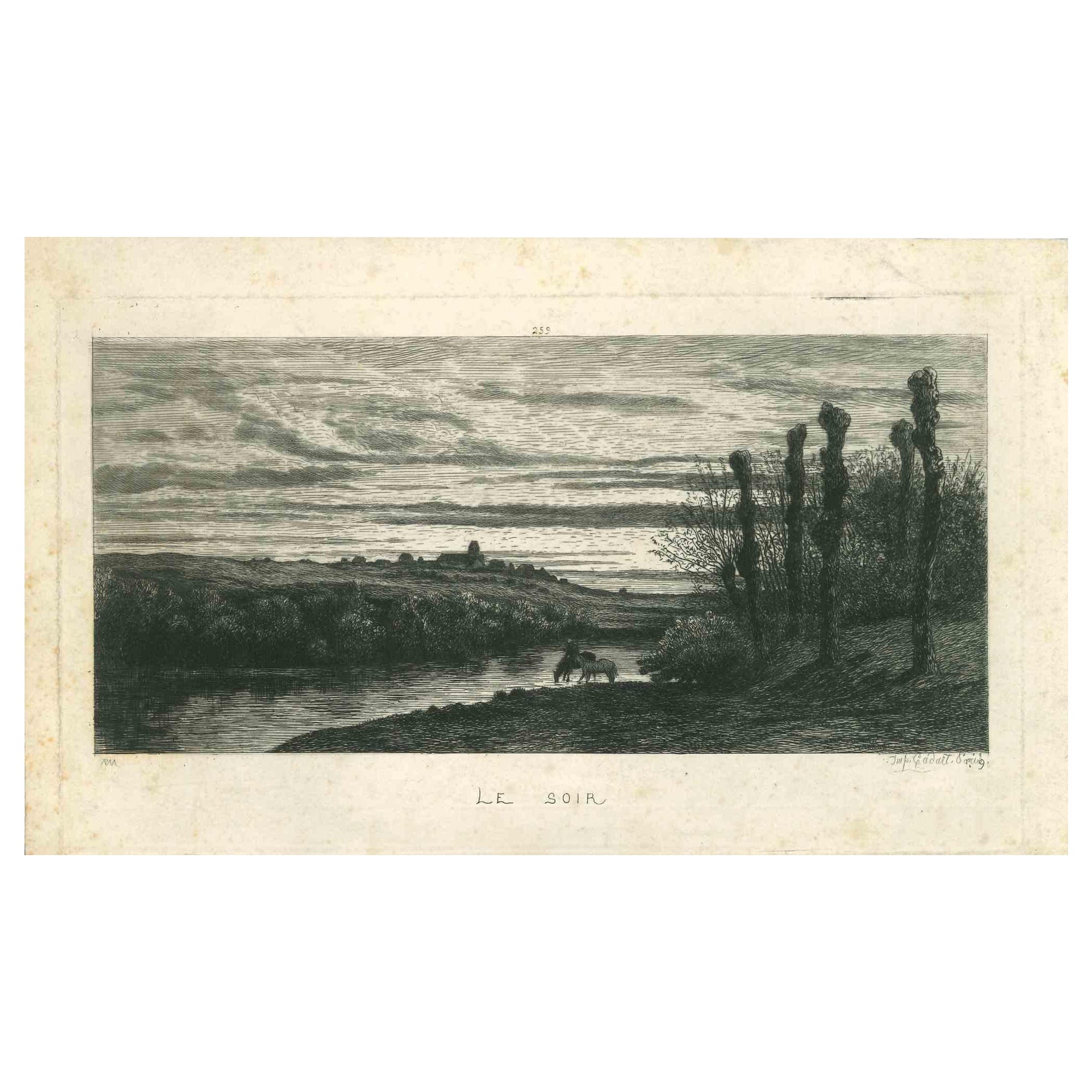 Le Soir - Etching by Adolphe Martial-Potémont - Mid 19th century