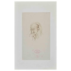 Portrait of an Old Woman -  Original Drawing by E. Giraud - Late 19th Century