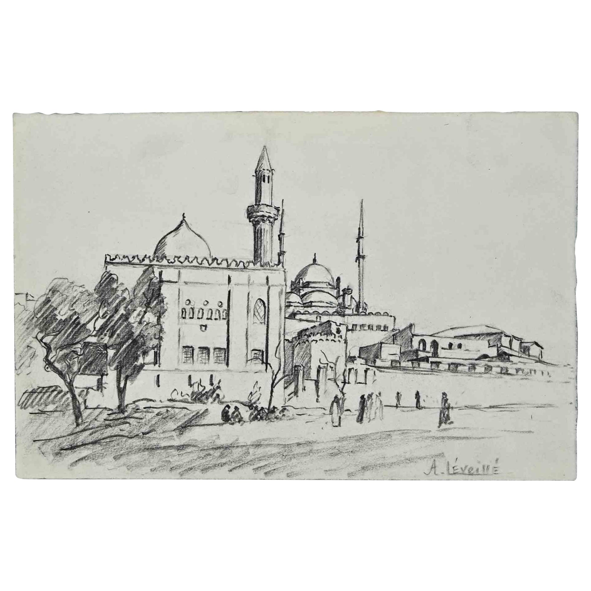 Arabic Landscape is an original pencil drawing on paper realized in the 1940s by Auguste Leiveille (1840-1900).

Hand-signed on the lower.

The artwork is in good condition on ivory-colored paper, including a white cardboard Passepartout.
