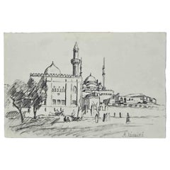 Arabic Landscape - Original Drawing by Auguste Leiveille - 1940s