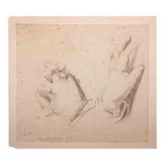 Les Mains de ma mère  - Original Drawing By Edouard Dufeu - 1880s