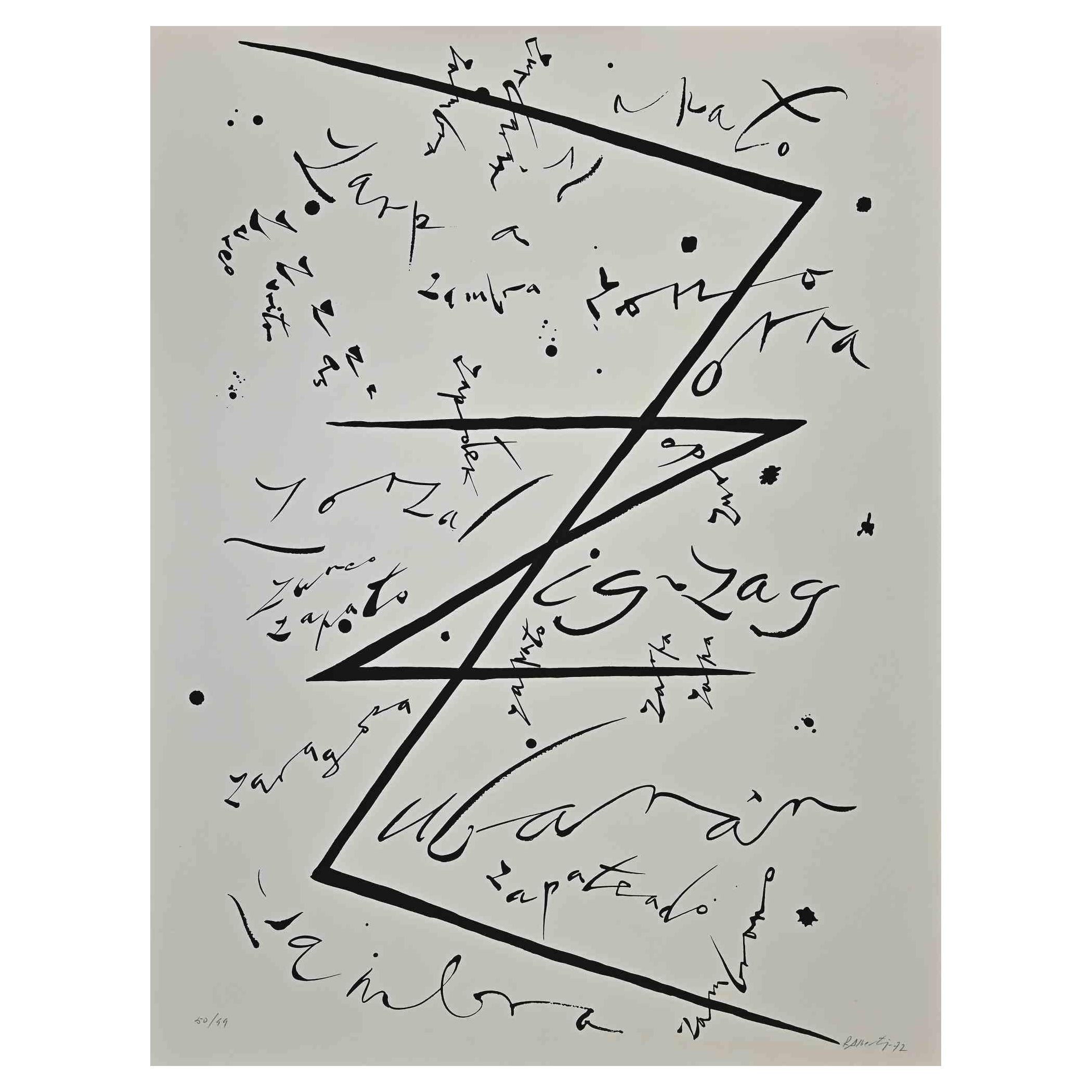 Letter Z from Alphabet series is an original lithograph realized by Rafael Alberti in 1972.

Hand-signed and dated on the lower margin.

Numbered on the lower margin. Edition 50/99

Good conditions

The artwork represents alphabet letter Z, with a