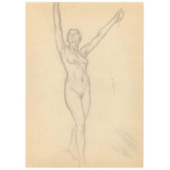 Standstehende Figur mit erhobenen Armen nach oben -  Bleistiftzeichnung - Anfang des 20. Jahrhunderts