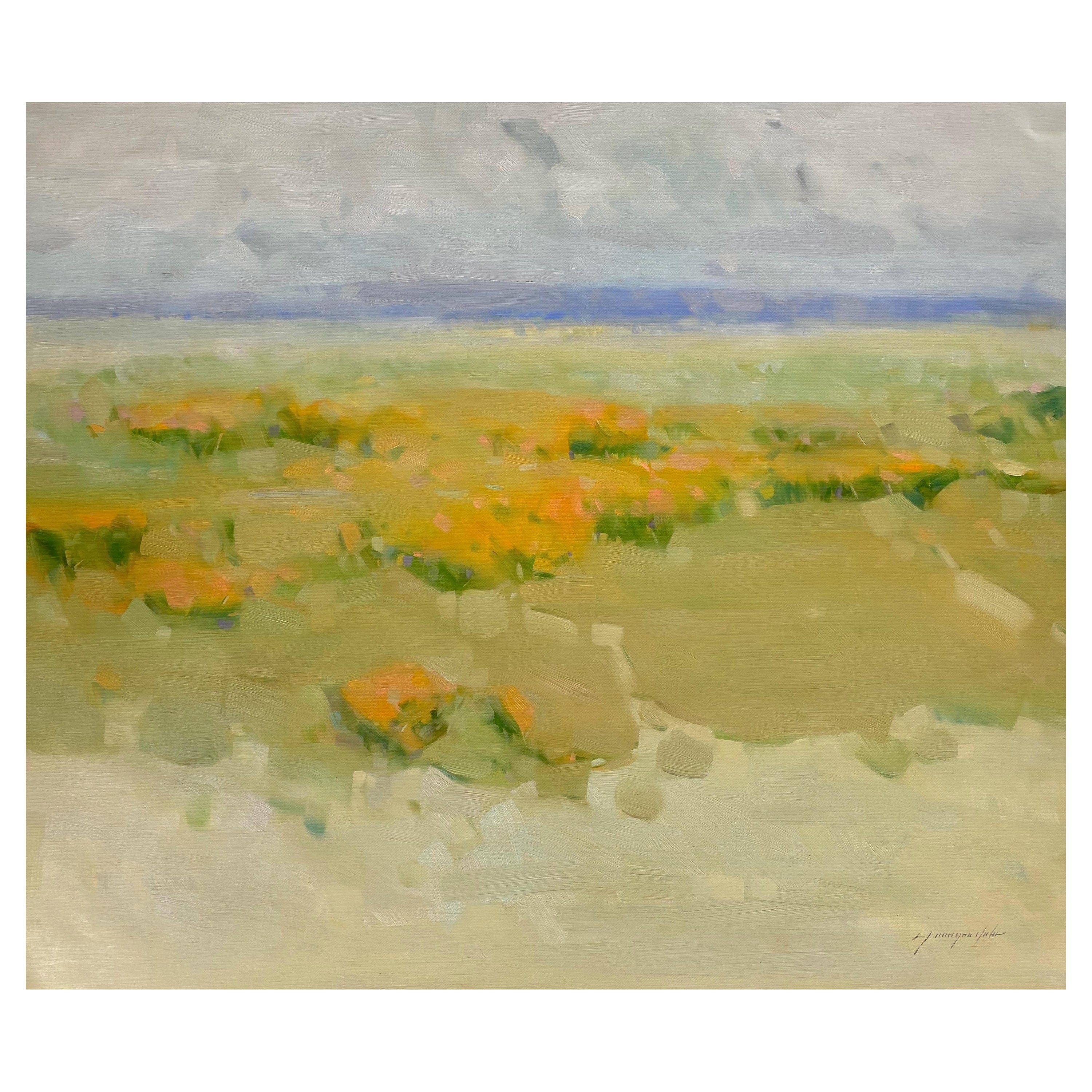 Landscape Painting Vahe Yeremyan - Flowers Valley, paysage, impressionnisme, peinture à l'huile originale, prête à être accrochée