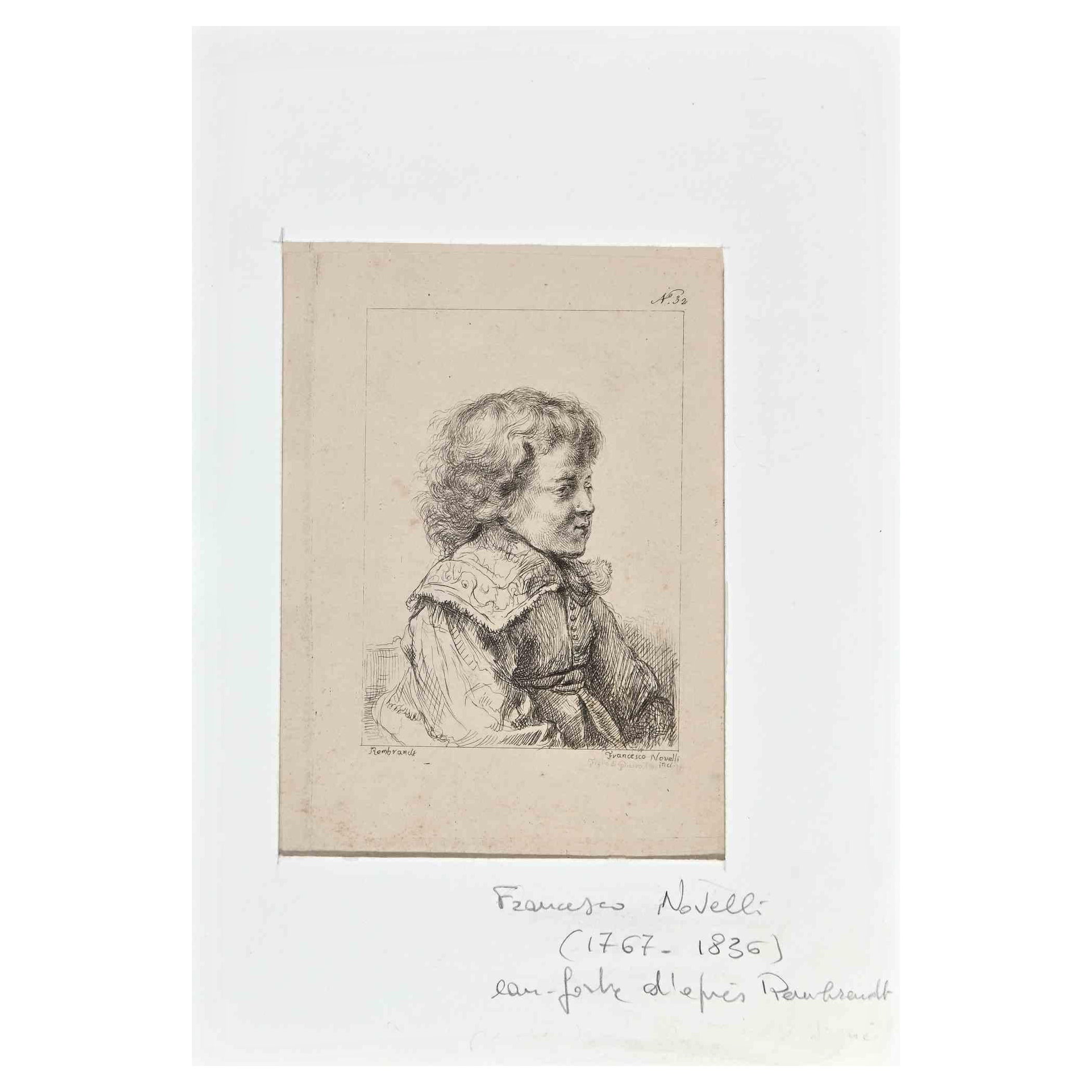 Portrait is an original Etching realized in the Early 19th Century after Rembrandt by Francesco Novelli (1767-1836).

Signed on the plate, On the left plate signed" Rembrandt"

Included a White Passepartout: 22x 15 cm

In good condition. 

The