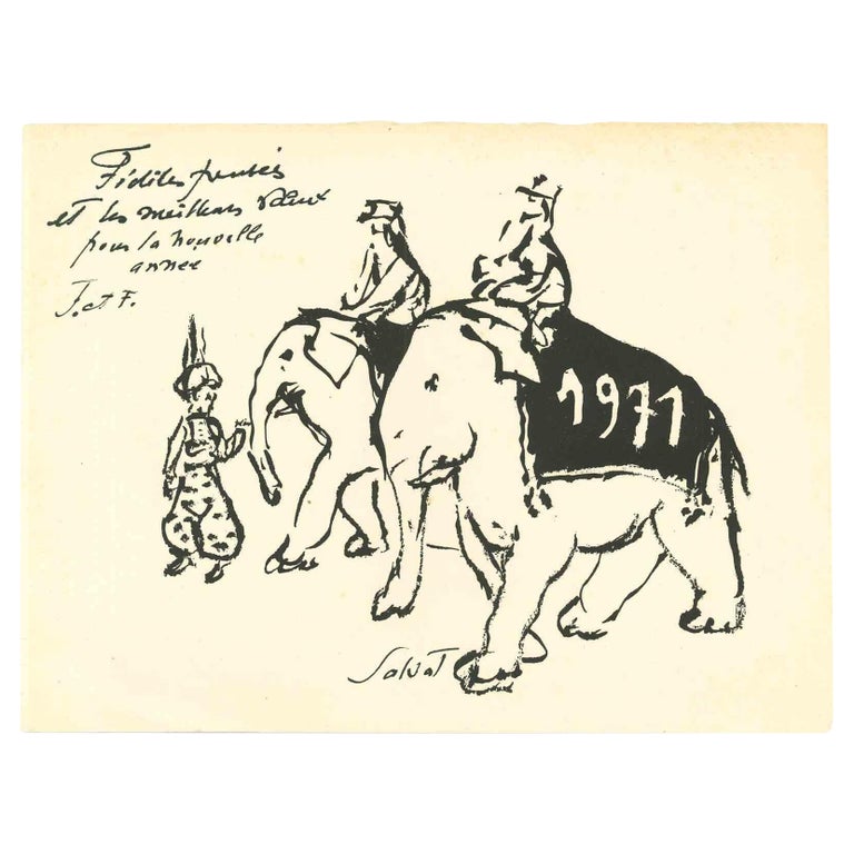 Francois Salvat - The Elephant Riders - Drawing by François Salvat ...