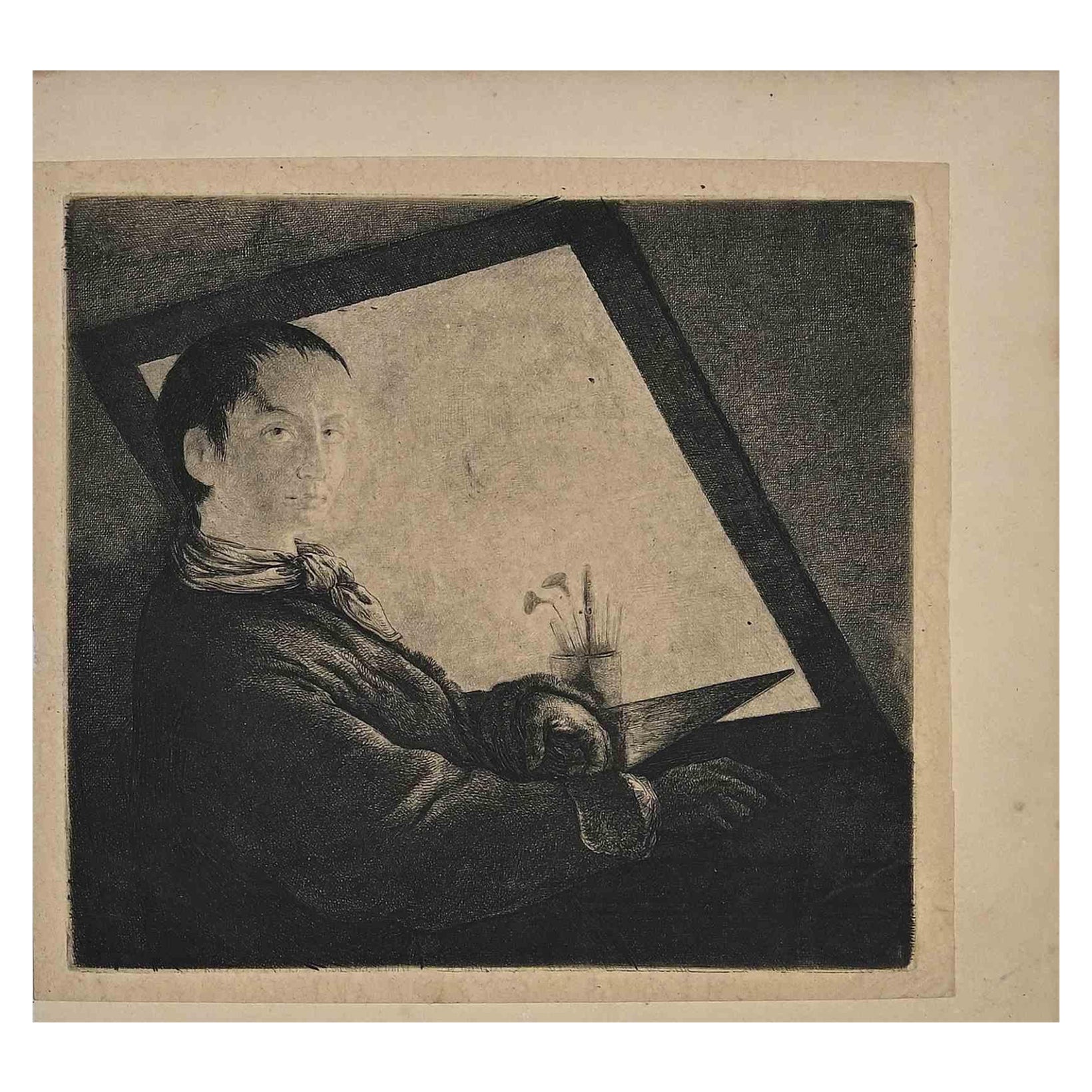 Figurative Print de Unknown - Autorretrato - Aguafuerte  por J.-P. Norblin de La Gourdaine