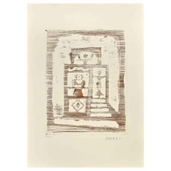 The House of Women - Original Etching After Massimo Campigli - 1970s