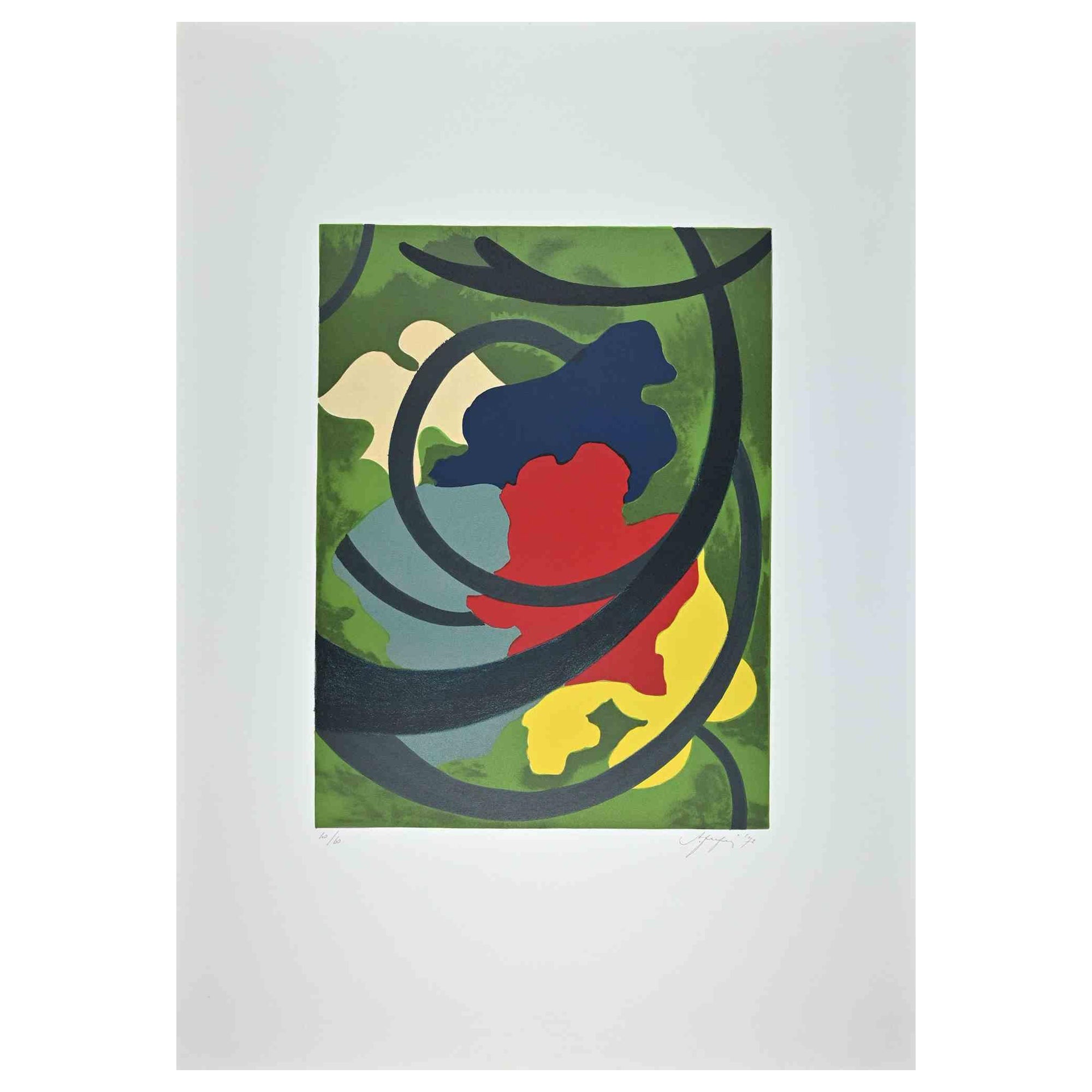 Abstract Composition - Original Screen Print by A. Fanfani - 1972