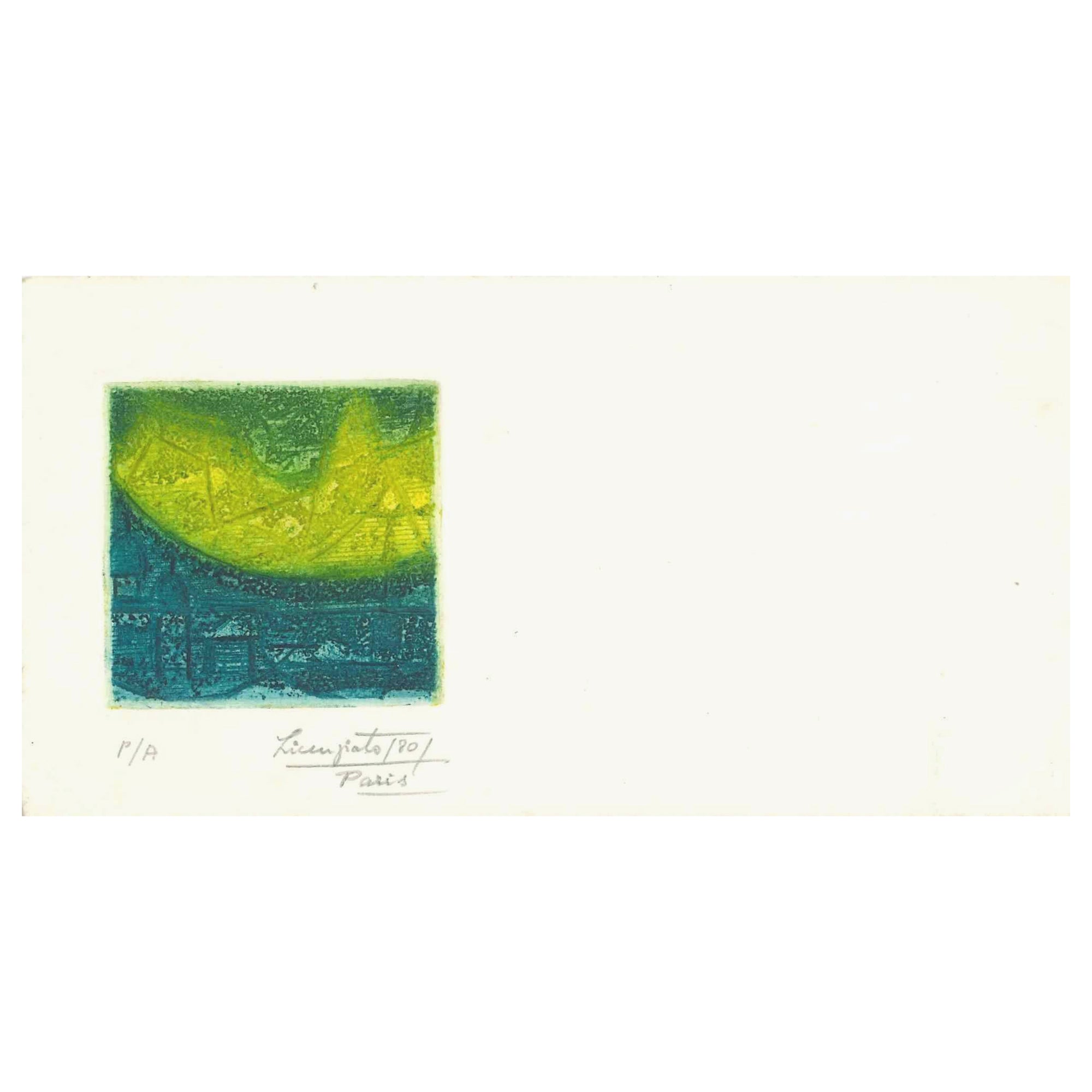 Abstract Composition - Original Lithograph by Nelia Licenziato - 1980