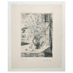 Le vase à fleurs  - Gravure de Richard Bellies - Années 1950