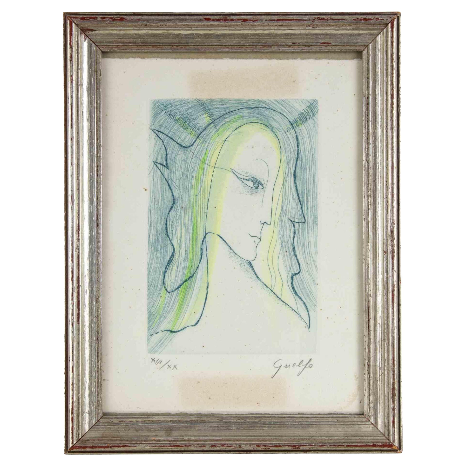 L'ange est une œuvre d'art moderne originale réalisée en Italie par Guelfo Bianchini (Ancône, 1937) en 1984.

Gravure originale en couleur sur papier. 

Signé à la main dans le coin inférieur droit. Série à tirage limité, numérotée au crayon dans le