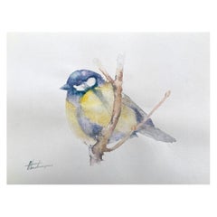 Great Tit, peinture à l'aquarelle faite à la main