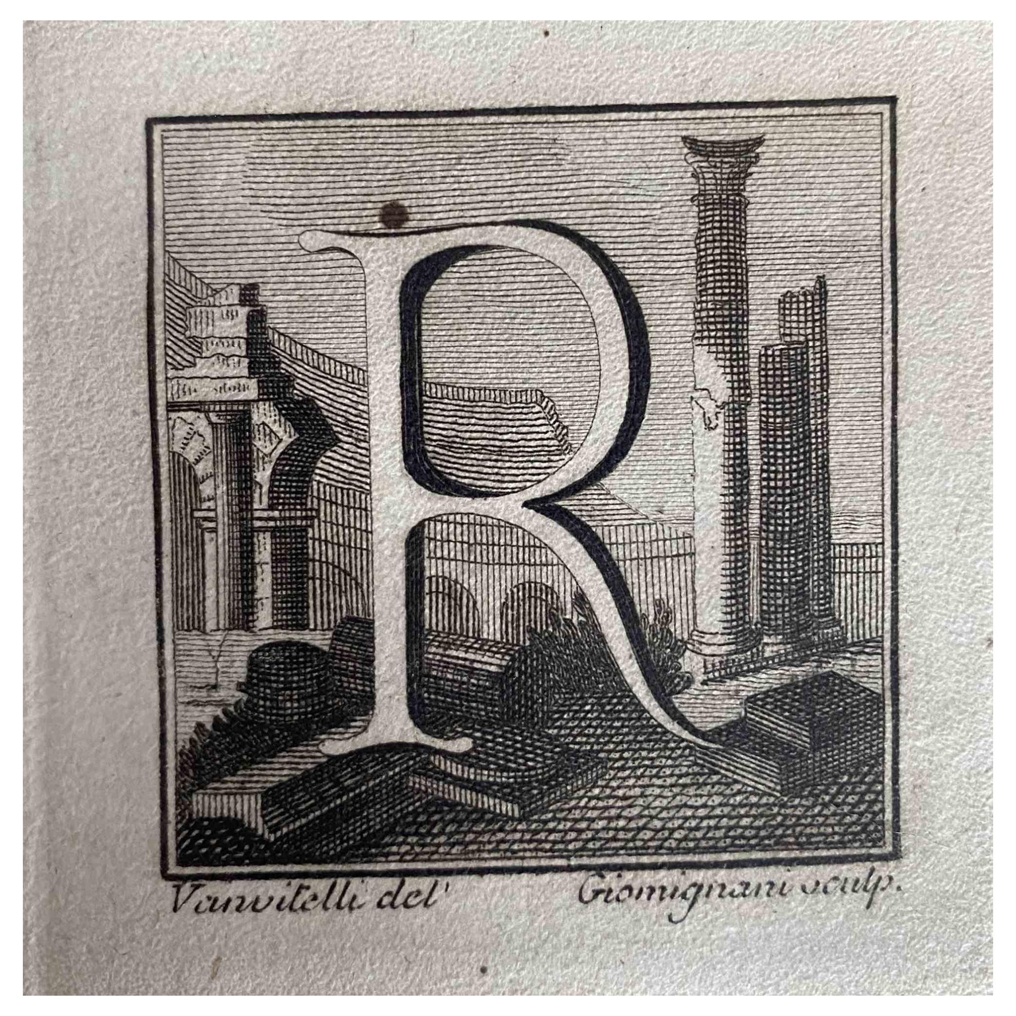 Unknown Figurative Print - Antiquities of Herculaneum -  Letter R - Etching - 18th Century