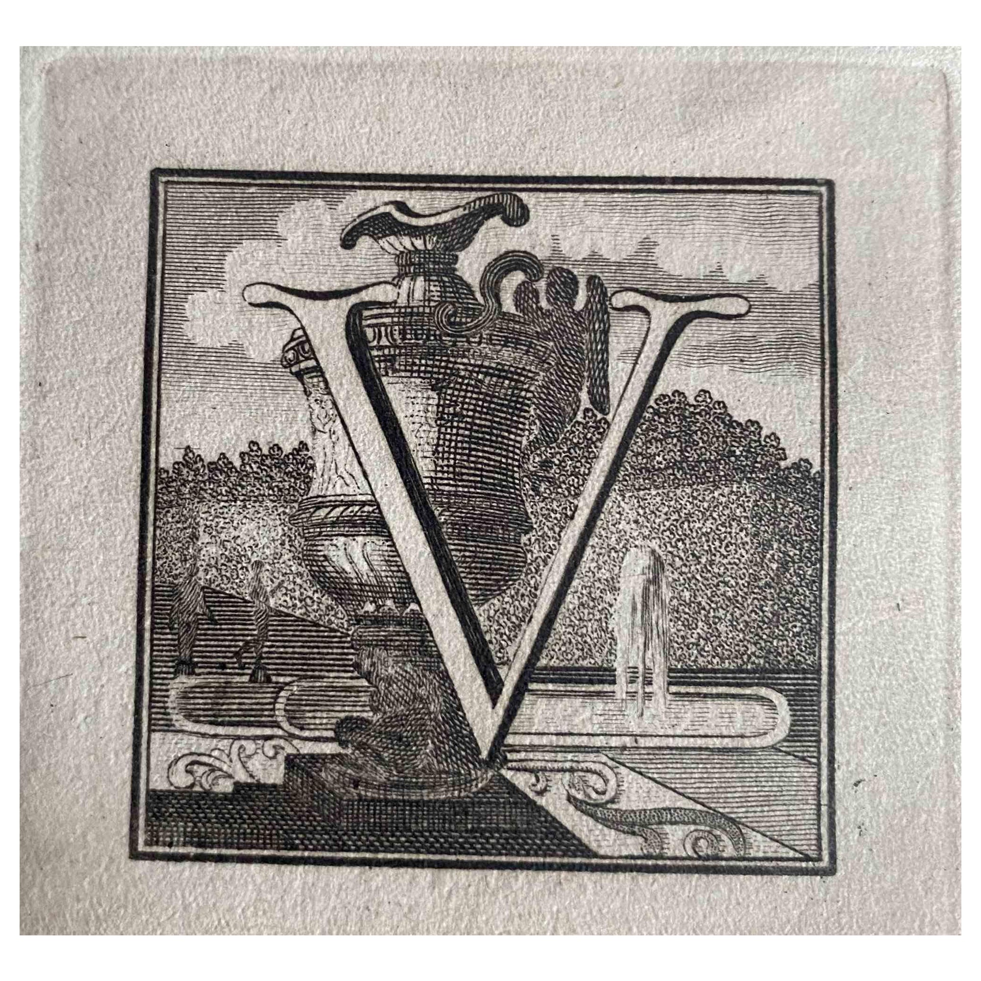 Figurative Print Unknown - Antiquités d'Herculanum -  Lettre V - Gravure - 18ème siècle