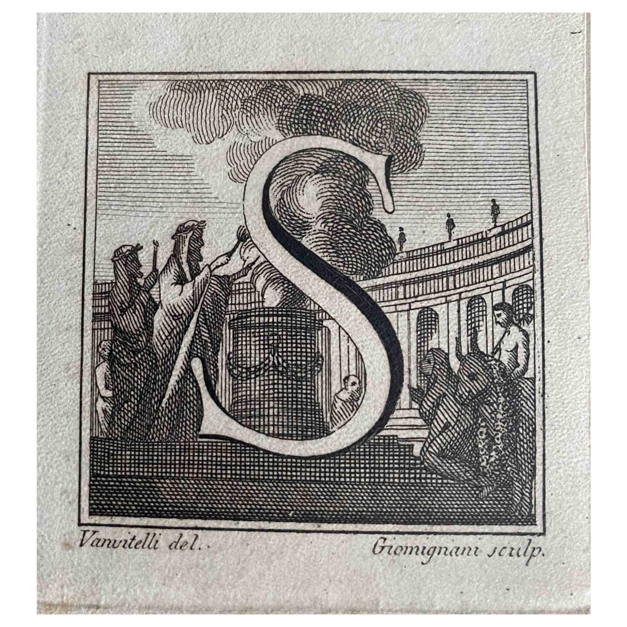 Figurative Print Unknown - Antiquités d'Herculanum -  Lettre S - Gravure  XVIIIe siècle