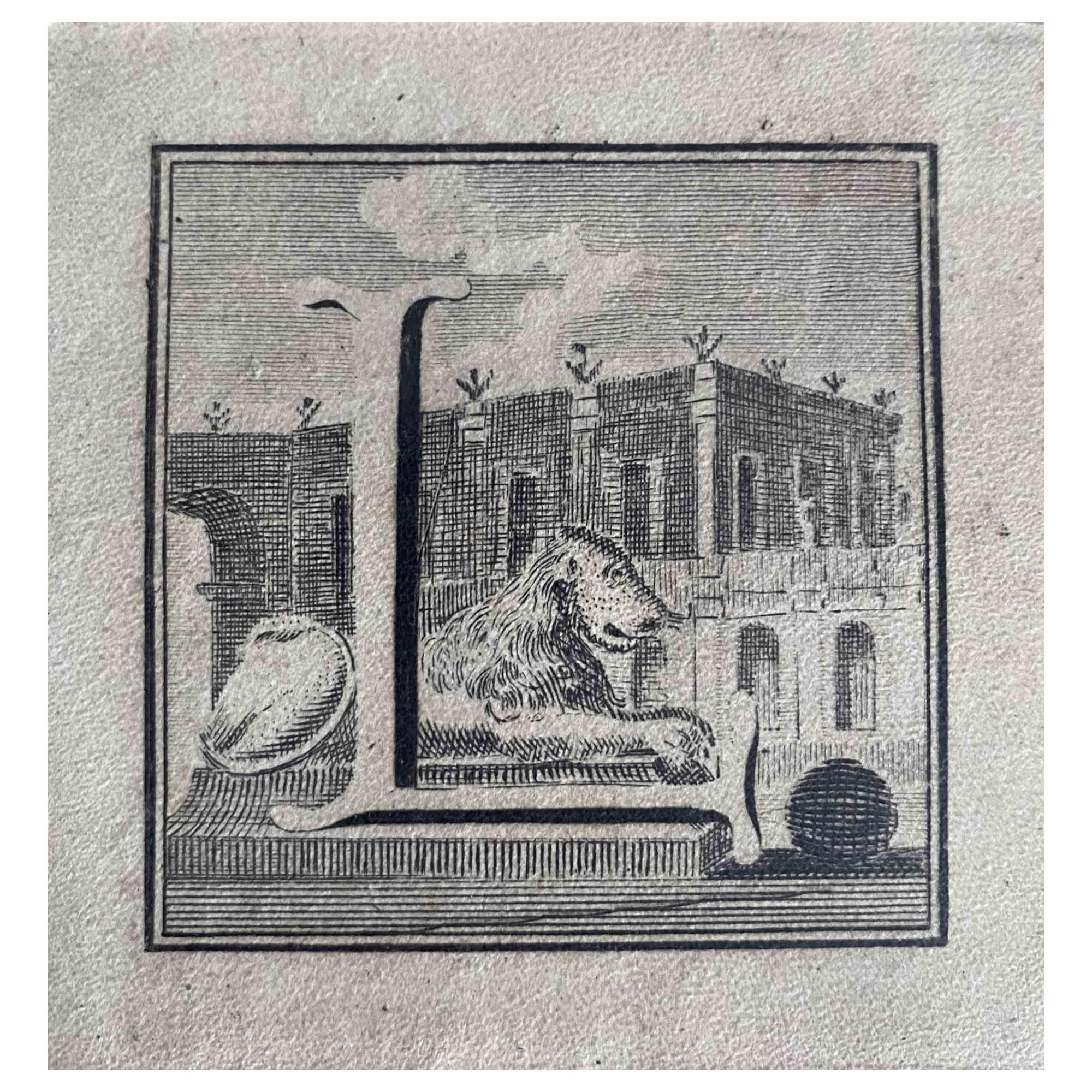 Figurative Print Unknown - Antiquités d'Herculanum -  Lettre L - Gravure  XVIIIe siècle