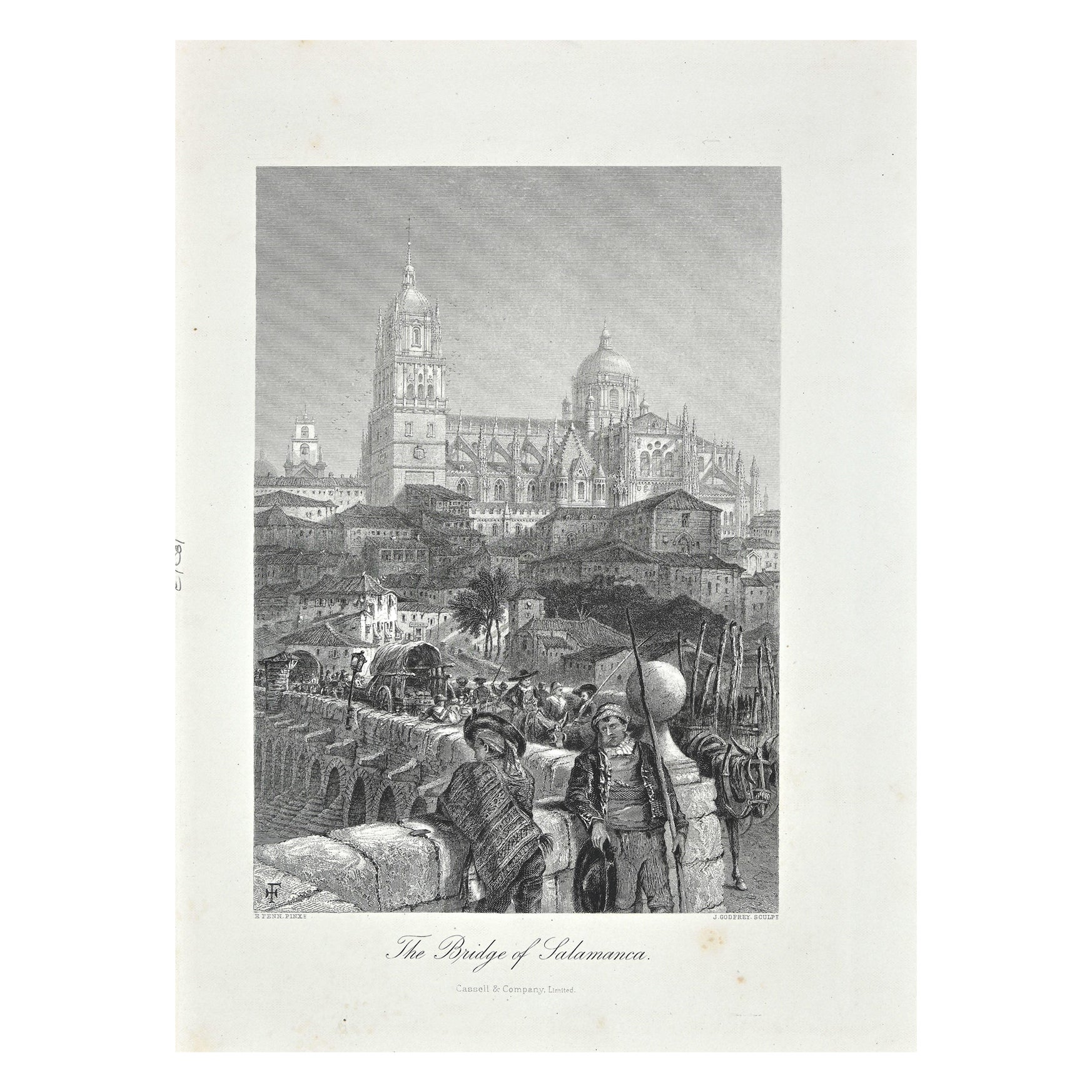 Unknown Figurative Print - The Bridge of Salamanca - Lithograph by J. Goderey - 19th Century