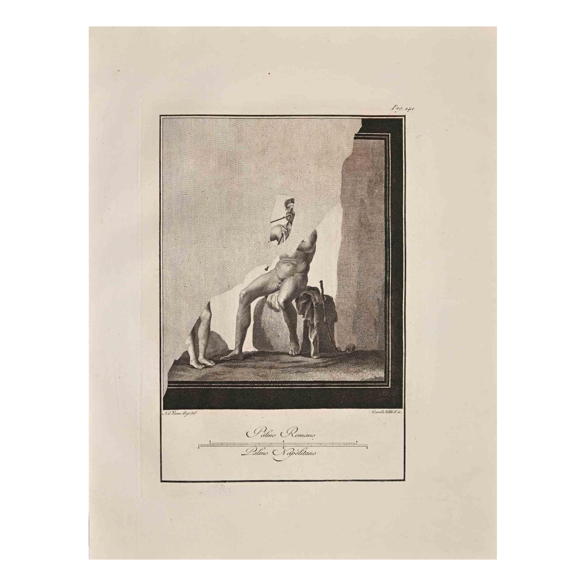 Ancient Roman Scene from the series "Antiquities of Herculaneum", is an original etching on paper realized by Carlo Nolli in the 18th Century.

Signed on the plate.

 Good conditions.

 The etching belongs to the print suite “Antiquities of