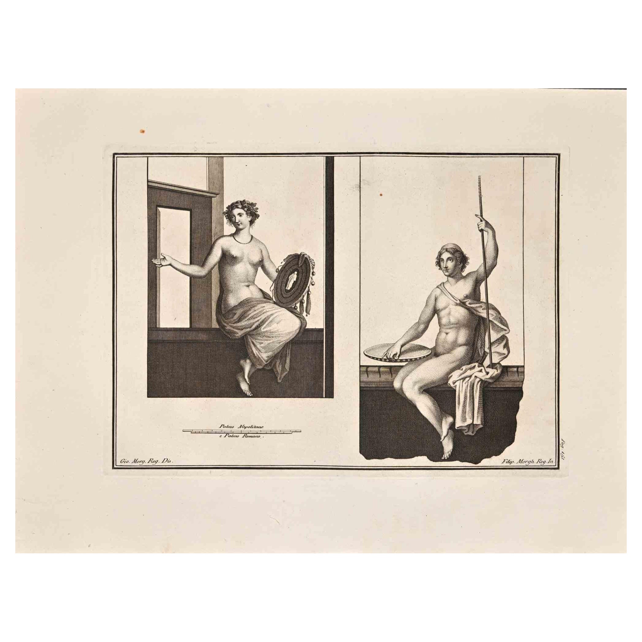 Unknown Figurative Print – Antikes römisches Fresco-Herculaneum - Original-Radierung G. Morghen  - 18. Jahrhundert