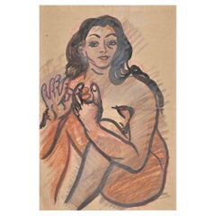 Nude - Original Aquarell von Jean Delpech - Mitte des 20. Jahrhunderts