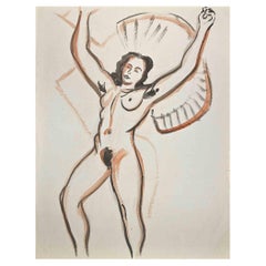 Nude - Original Aquarell von Jean Delpech - Mitte des 20. Jahrhunderts