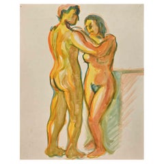 Nude - Original Aquarell von Jean Delpech - Mitte des 20. Jahrhunderts