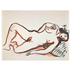 Nude - Original Aquarell von Jean Delpech - Mitte des 20. Jahrhunderts